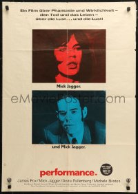 7d0251 PERFORMANCE German 1970 directed by Nicolas Roeg, Mick Jagger & James Fox trading roles!