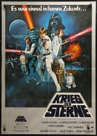 7d0258 STAR WARS German 1977 George Lucas sci-fi epic, montage art by Tom William Chantrell!