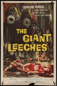 7d0843 GIANT LEECHES 1sh 1959 rising from the depths of Hell to kill and conquer, great art!
