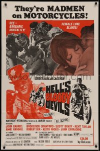 7d0884 HELL'S BLOODY DEVILS 1sh 1970 madmen on motorcycles, cool outlaw biker exploitation!
