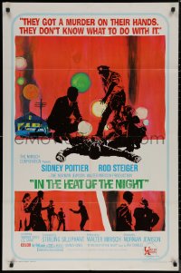 7d0918 IN THE HEAT OF THE NIGHT 1sh 1967 Sidney Poitier, Rod Steiger, Warren Oates, cool crime art!