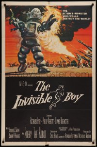 7d0921 INVISIBLE BOY 1sh 1957 Robby the Robot, who would destroy the world, Mort Kunstler art!