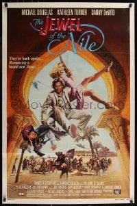 7d0927 JEWEL OF THE NILE 1sh 1985 Rodriguez art of Michael Douglas, Kathleen Turner & Danny DeVito!