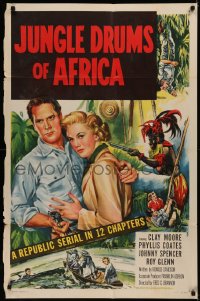 7d0933 JUNGLE DRUMS OF AFRICA 1sh 1952 Clayton Moore with gun & Phyllis Coates, Republic serial!