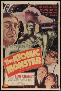 7d0987 MAN MADE MONSTER 1sh R1953 The Atomic Monster Lon Chaney Jr. has the touch of death!
