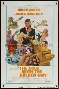 7d0991 MAN WITH THE GOLDEN GUN West Hemi 1sh 1974 McGinnis art of Roger Moore as James Bond!