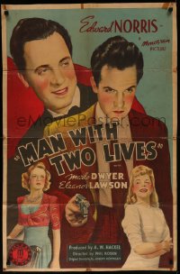 7d0992 MAN WITH TWO LIVES 1sh 1942 killer's soul reincarnates in body of man who is revived!