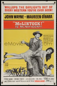 7d1005 McLINTOCK 1sh 1963 includes best image of John Wayne giving Maureen O'Hara a spanking!