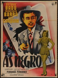 7d0039 AS NEGRO Mexican poster 1954 cool art of Antonio Badu bursting out from ace of spades!