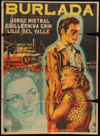 7d0040 BURLADA Mexican poster 1951 romantic artwork of top stars by Juan Antonio Vargas Ocampo!