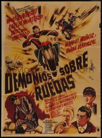 7d0048 DEMONIOS SOBRE RUEDAS Mexican poster 1967 Demons on Wheels, motorcyle art by Ocana, rare!
