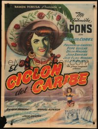 7d0053 EL CICLON DEL CARIBE Mexican poster 1950 Gomez art of Maria Antonieta Pons & dancer!