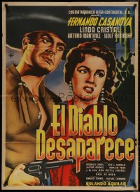7d0054 EL DIABLO DESAPARECE Mexican poster 1957 dramatic art of Fernando Casanova & Linda Cristal!