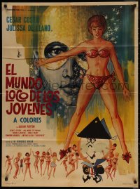 7d0059 EL MUNDO LOCO DE LOS JOVENES Mexican poster 1967 artwork of many sexy girls!