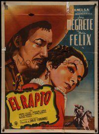 7d0062 EL RAPTO Mexican poster 1954 pretty Maria Felix and cowboy Jorge Negrete close up!