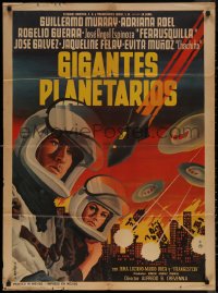 7d0070 GIGANTES PLANETARIOS Mexican poster 1965 astronauts & alien UFOs attacking, ultra rare!