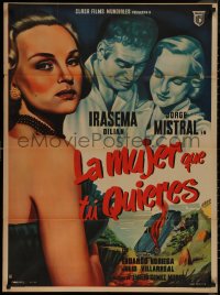 7d0077 LA MUJER QUE TU QUIERES Mexican poster 1952 art of sexy bad girl & crashing car by Caballero!