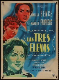 7d0081 LAS TRES ELENAS Mexican poster 1954 art of Amelia Bence, Fabregas & top stars!