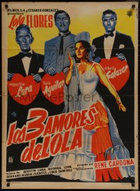7d0085 LOLA TORBELLINO Mexican poster 1956 art of sexy Spanish actress Lola Flores & her suitors!