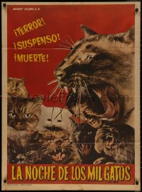 7d0094 NIGHT OF A THOUSAND CATS Mexican poster 1974 wacky scene & art with many felines!