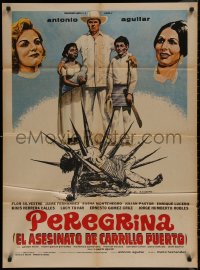 7d0100 PEREGRINA Mexican poster 1974 Mario Hernandez, wild art of man impaled on spikes!