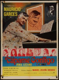 7d0108 TAPAME CONTIGO Mexican poster 1970 art of Mauricio Garces playing piano wearing sexy pajamas!