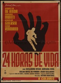 7d0112 VEINTICUATRO HORAS DE VIDA Mexican poster 1969 great art of running man inside of hand!
