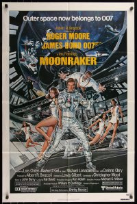 7d1014 MOONRAKER 1sh 1979 art of Roger Moore as James Bond & sexy ladies by Goozee!