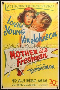 7d1017 MOTHER IS A FRESHMAN 1sh 1949 art of Loretta Young & Van Johnson, the cheer leader of the year