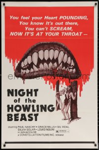7d1043 NIGHT OF THE HOWLING BEAST 1sh 1977 Paul Naschy, art of bloody teeth & sexy girls in bondage!