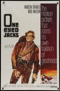 7d1057 ONE EYED JACKS 1sh 1961 art of star & director Marlon Brando with gun & bandolier!