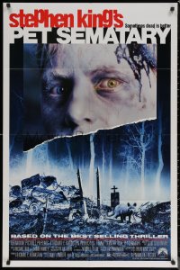 7d1069 PET SEMATARY 1sh 1989 Stephen King's best selling thriller, cool graveyard image!