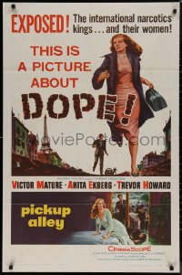 7d1074 PICKUP ALLEY 1sh 1957 art of Anita Ekberg running, this is a picture about DOPE!