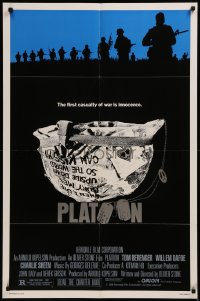 7d1077 PLATOON 1sh 1986 Oliver Stone, Vietnam classic, the first casualty of war is Innocence!