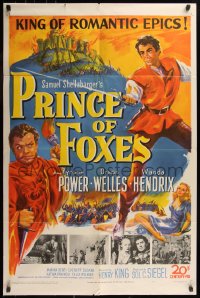 7d1088 PRINCE OF FOXES 1sh 1949 Orson Welles, Tyrone Power w/sword protects pretty Wanda Hendrix!