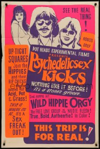 7d1092 PSYCHEDELIC SEX KICKS 1sh 1960s sex & drugs, up-tight squares join wild hippie orgies!