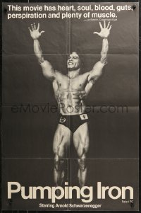 7d1094 PUMPING IRON 1sh 1977 full-length image of body builder Ed Corney over black background!