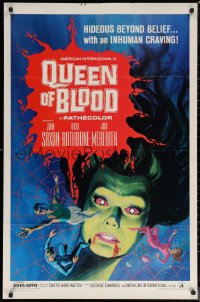 7d1099 QUEEN OF BLOOD 1sh 1966 Basil Rathbone, cool art of female monster & victims in her web!