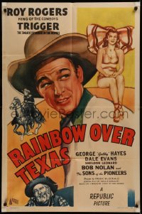 7d1108 RAINBOW OVER TEXAS 1sh 1946 art of Roy Rogers, sexy Dale Evans, Trigger & Gabby Hayes!