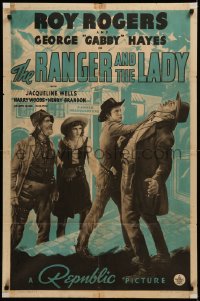 7d1109 RANGER & THE LADY 1sh 1940 cowboy Roy Rogers & wacky Gabby Hayes in western action!