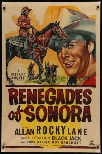 7d1115 RENEGADES OF SONORA 1sh 1948 cool art of Allan Rocky Lane & his stallion Black Jack!