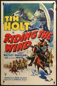 7d1123 RIDING THE WIND 1sh 1941 great artwork of cowboy Tim Holt holding gun & on horseback!