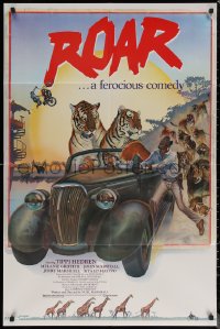 7d1131 ROAR 1sh 1981 Tippi Hedren & Melanie Griffith, Hopkins comedy jungle art w/ tigers & more!