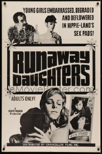 7d1151 RUNAWAY DAUGHTERS 1sh 1968 Barry Mahon, young girls deflowered in hippie sex pads!