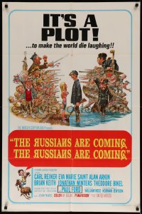 7d1152 RUSSIANS ARE COMING 1sh 1966 Carl Reiner, great Jack Davis art of Russians vs Americans!