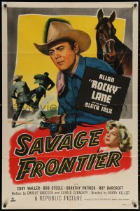 7d1159 SAVAGE FRONTIER 1sh 1953 Rocky Lane delivers uppercut to bad guy Roy Barcroft!
