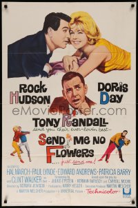 7d1167 SEND ME NO FLOWERS 1sh 1964 great images of Rock Hudson, Doris Day & Tony Randall!