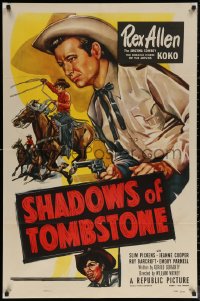 7d1172 SHADOWS OF TOMBSTONE 1sh 1953 western artwork of Arizona cowboy Rex Allen and Koko!