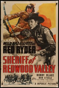 7d1177 SHERIFF OF REDWOOD VALLEY 1sh 1946 Bill Elliot as Red Ryder, Bobby Blake as Little Beaver!