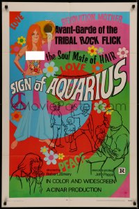 7d1184 SIGN OF AQUARIUS 1sh 1970 hot-blooded hippies & drugs, groovy art by Newell Clevenger!